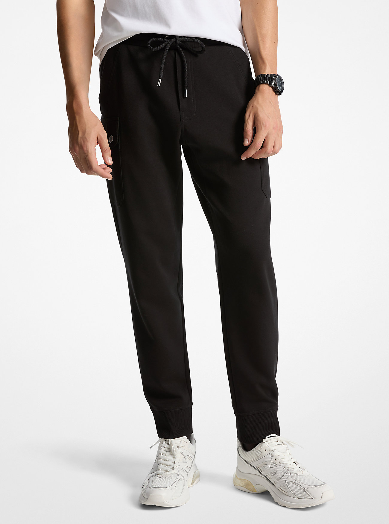 Knit Drawstring Joggers - BLACK