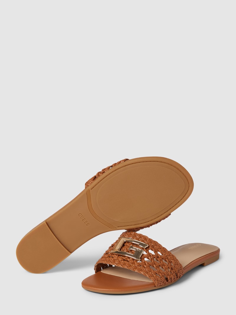 Pantoletten mit Label-Detail Modell 'TASSI' in cognac