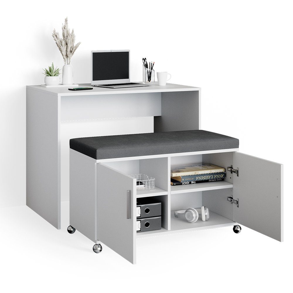 Vicco Schreibtisch Bürotisch Schminktisch Sitzbank gepolstert FLONA