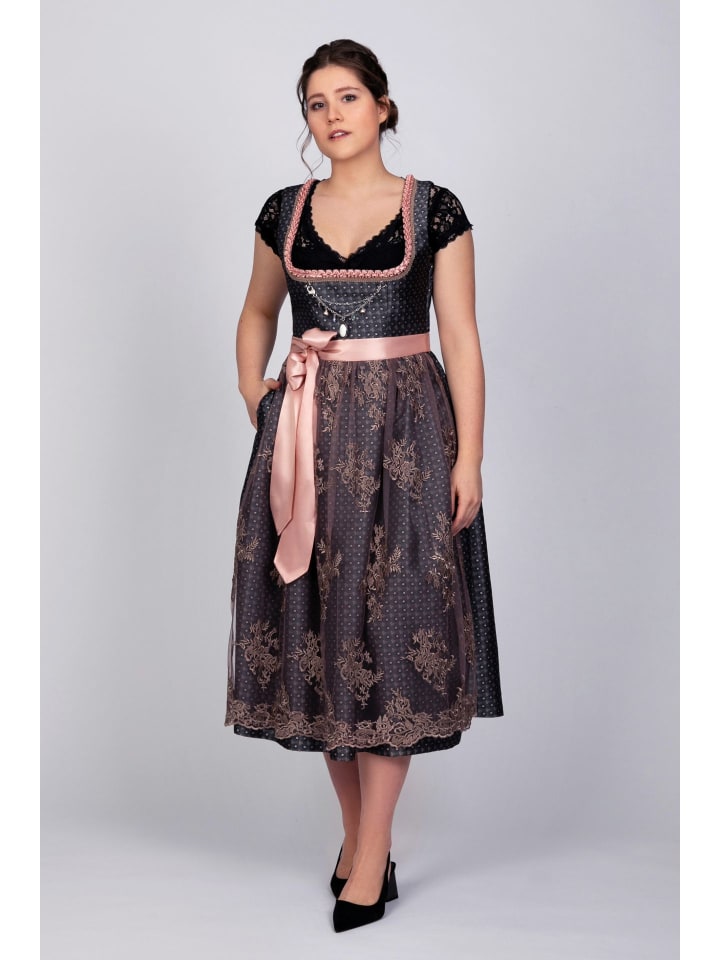 Edelnice Langes Dirndl 2-teilig Béatrice in dunkelgrau, rosa günstig kaufen