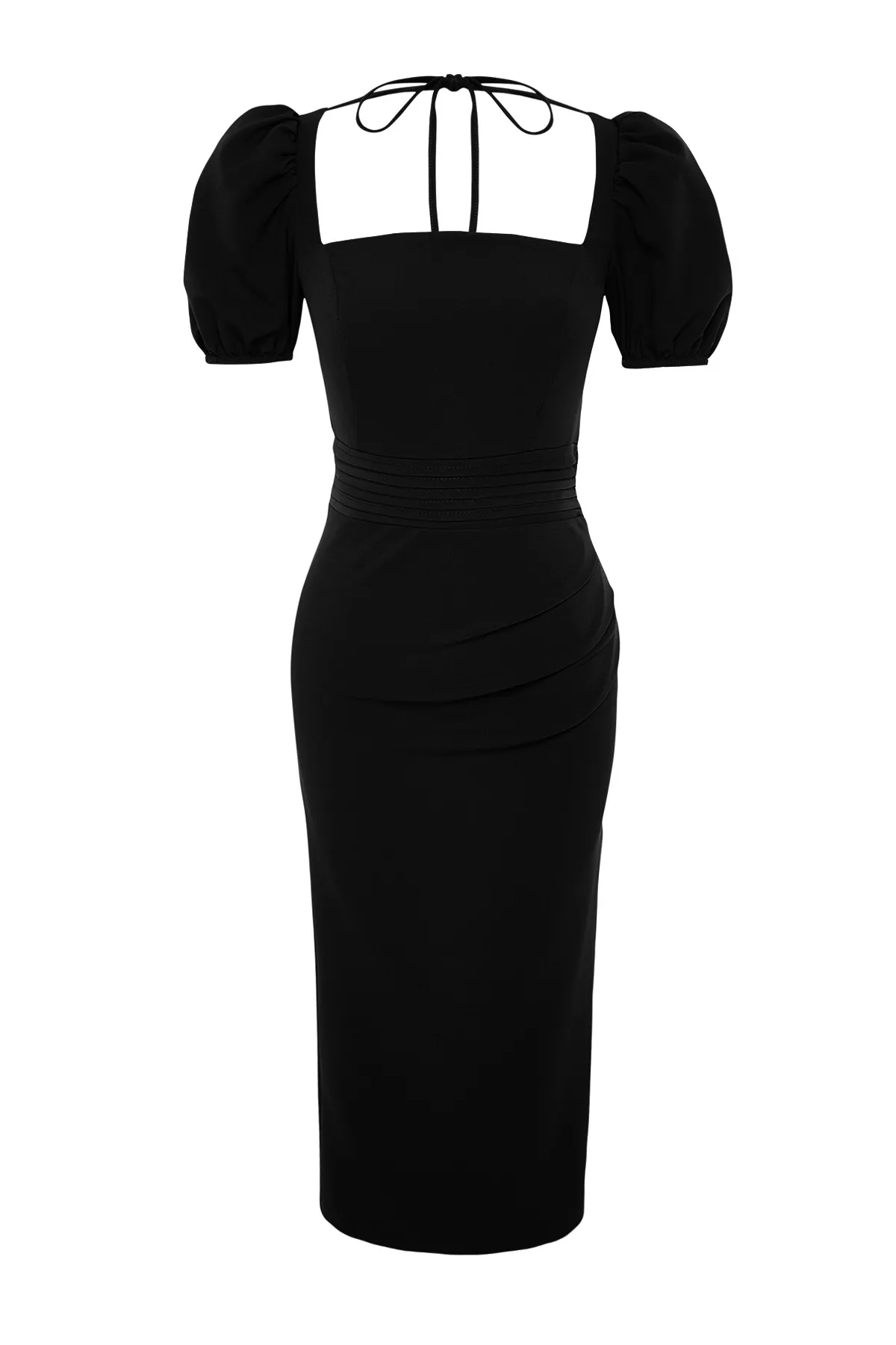 Trendyol Collection  Schwarzes, körperbetontes Webkleid mit Taillendetails TPRSS24EL00158