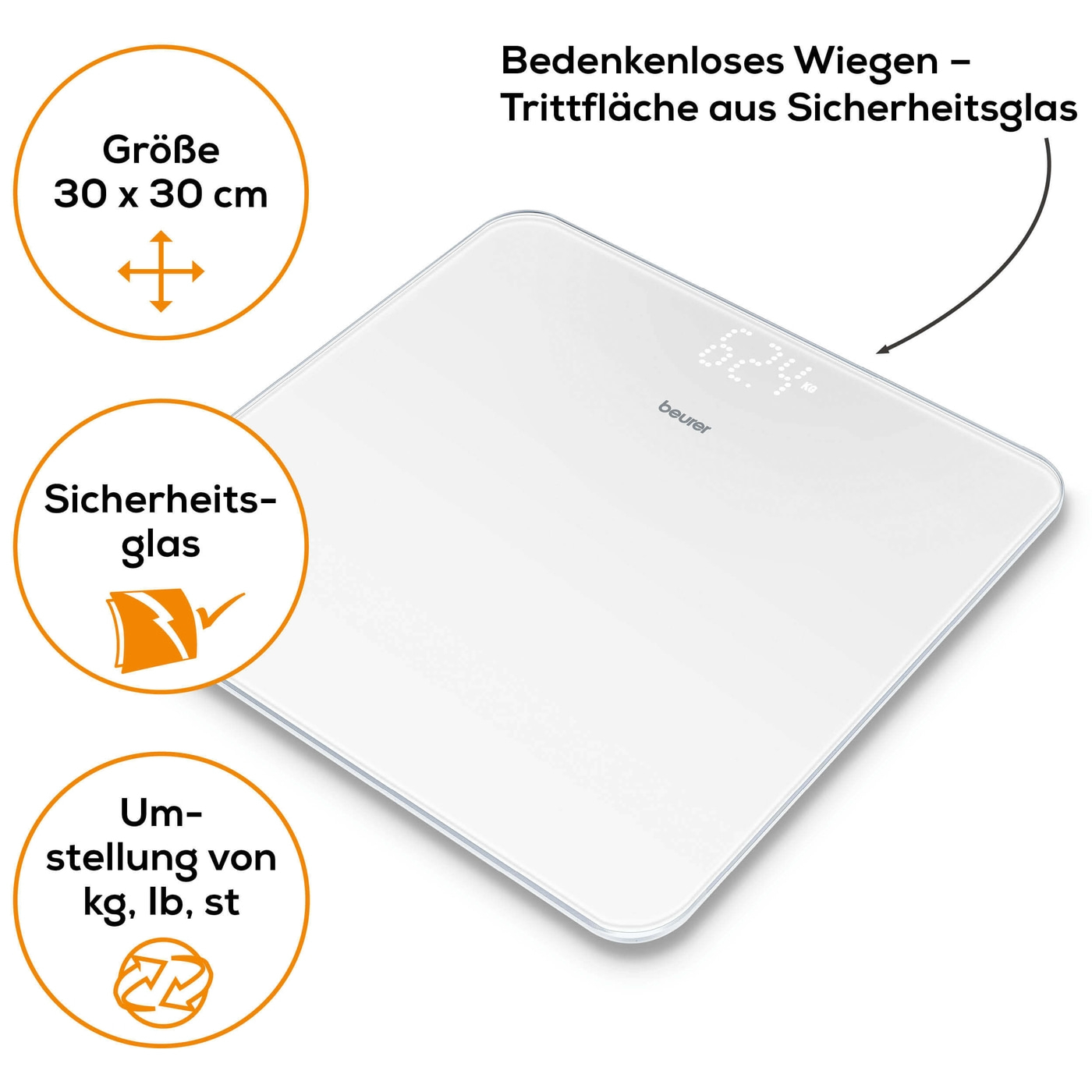 Beurer Glaswaage - GS 225-Personenwaage aus Glas mit unsichtbarem Magic-Display - bis 180 kg