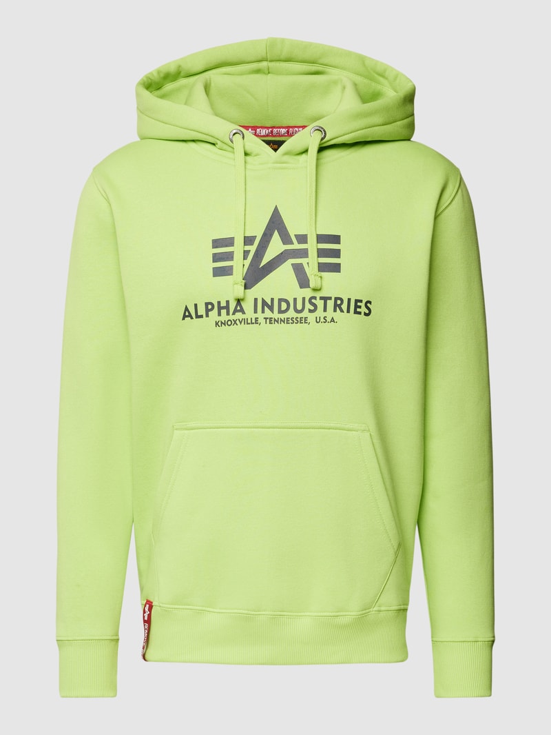 Hoodie mit Label-Print Modell 'BASIC' in neon gelb