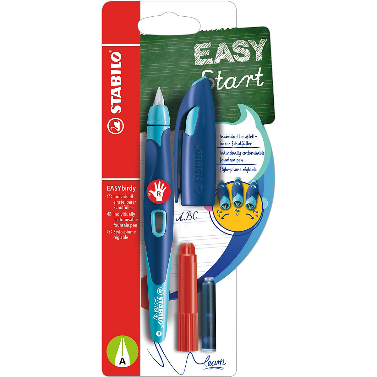 Schulfüller EASYbirdy Rechtshänder A-Feder mitternachtsblau/azur, inkl. Patrone & Einstellwerkzeug