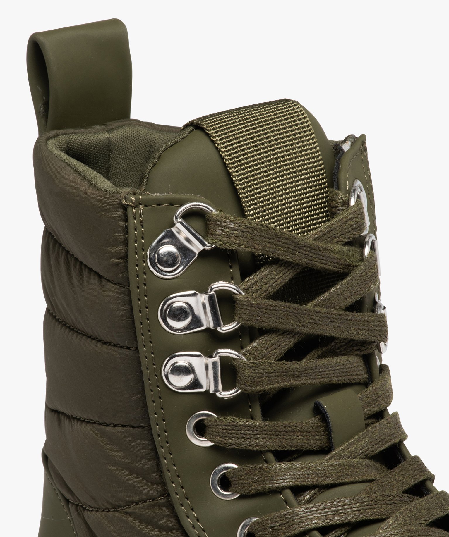 Bottines femme à lacets dessus textile matelassé kaki | GEMO