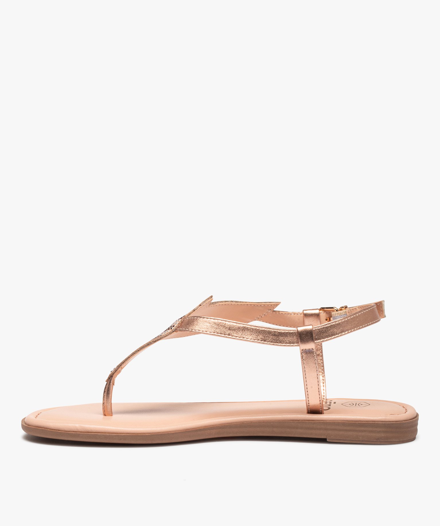 Sandales femme à talon plat et bride entre-doigts à strass rose | GEMO