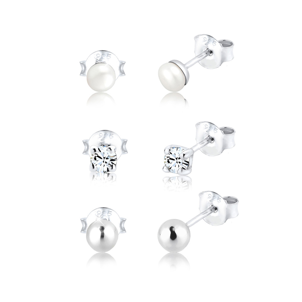 Elli Elli Boucles d'Oreilles Set Kugel Perle  Kristalle 925 Silber Boucles d'oreilles