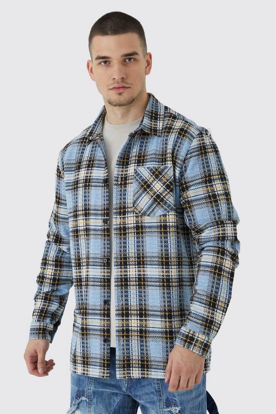Tall langärmliges strukturiertes kariertes Overshirt