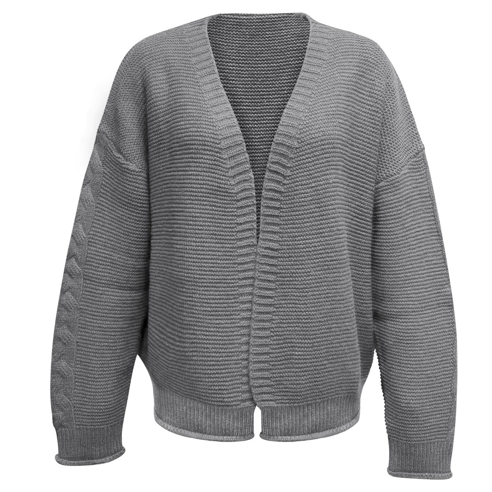 Welikera Strickmantel Damen-Strickjacke mit langen Ärmeln, vielseitiges Grau