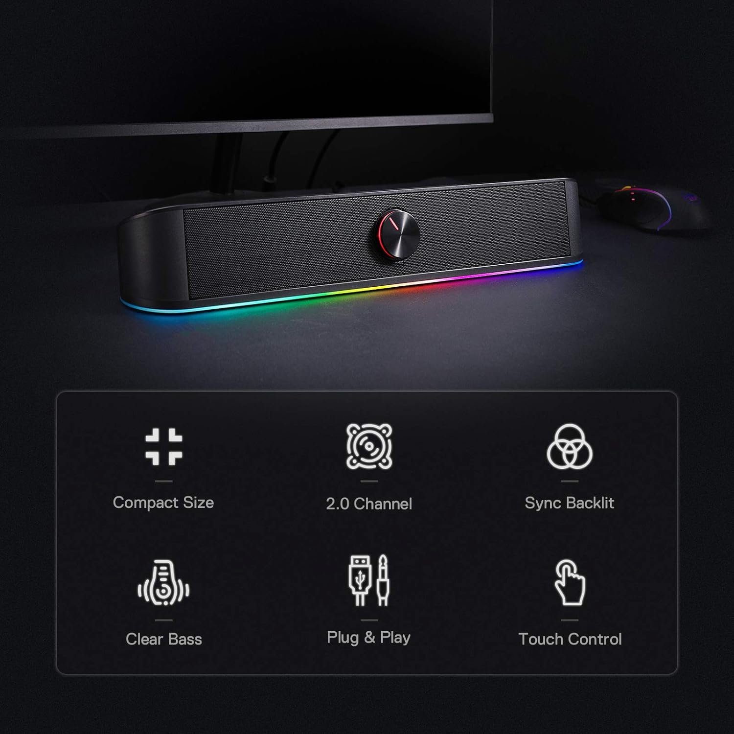 Redragon Redragon GS560 RGB Soundbar für Gaming und TV Stereo Soundbar (6 W, mit Sprachsteuerung)