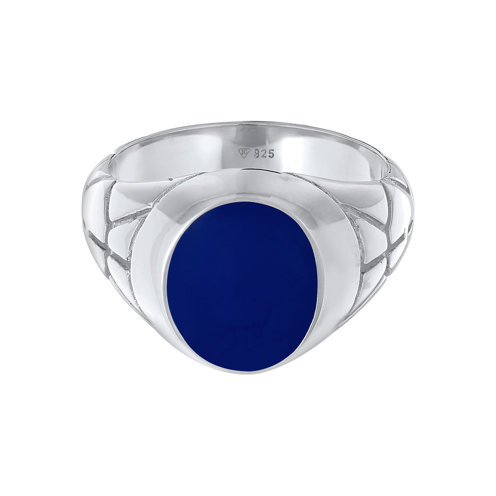 KUZZOI KUZZOI Bague Chevalière de base pour homme - Bleu ovale avec émail en argent ster Bague