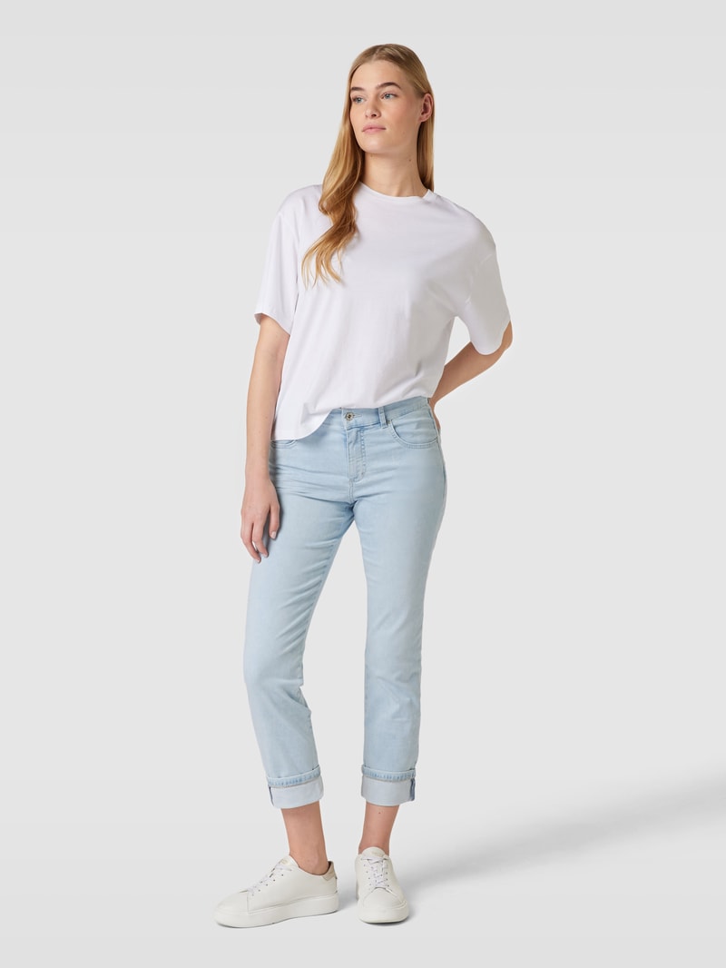 Jeans mit Stretch-Anteil in 7/8-Länge Modell 'CICI CROPPED CHAIN' in hellblau