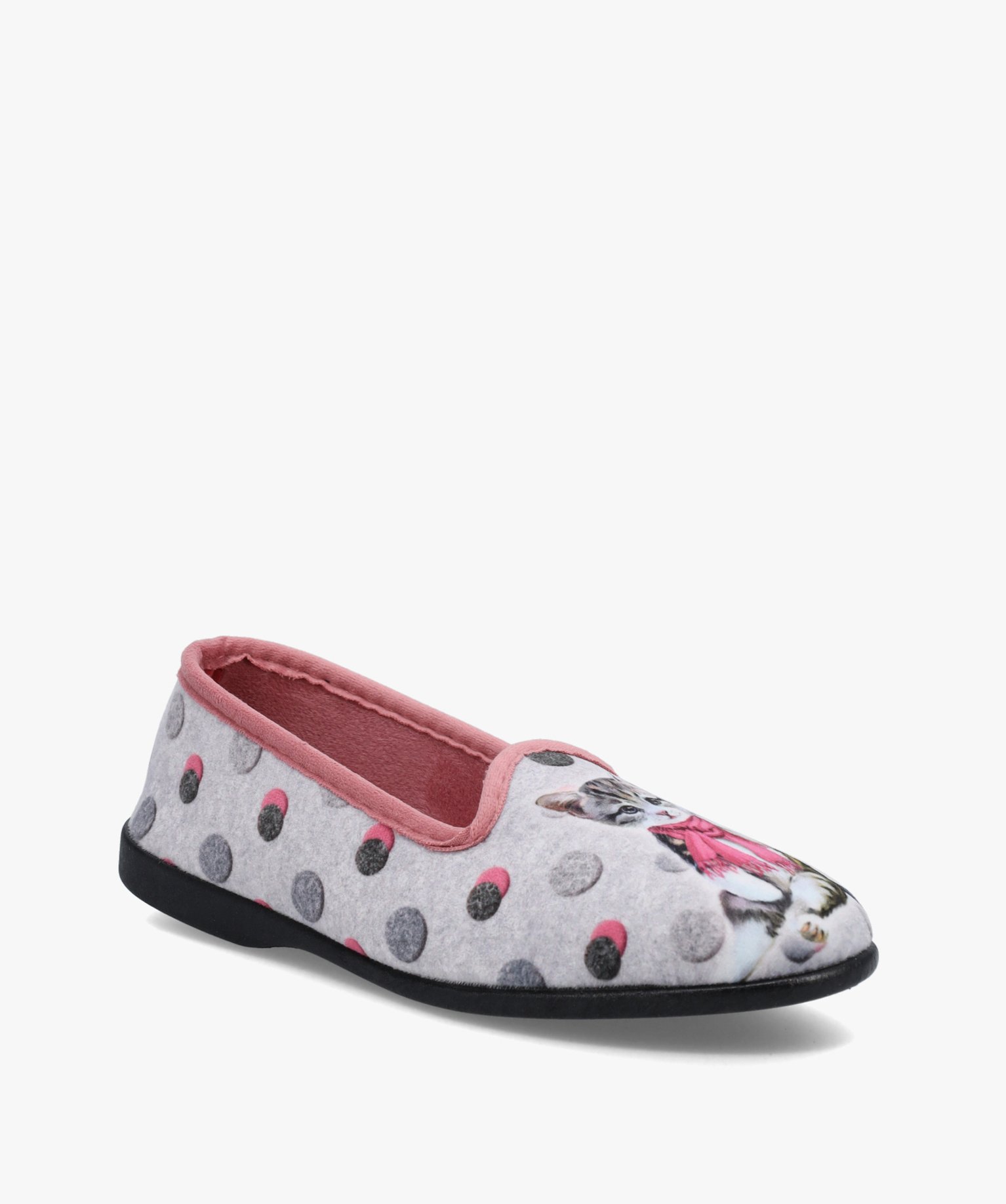 Chaussons femme en velours ras imprimés chat gris | GEMO