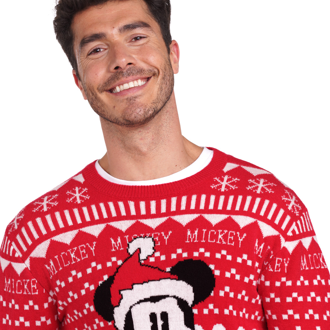 Micky Maus Weihnachtsstrickpullover rot / weiss