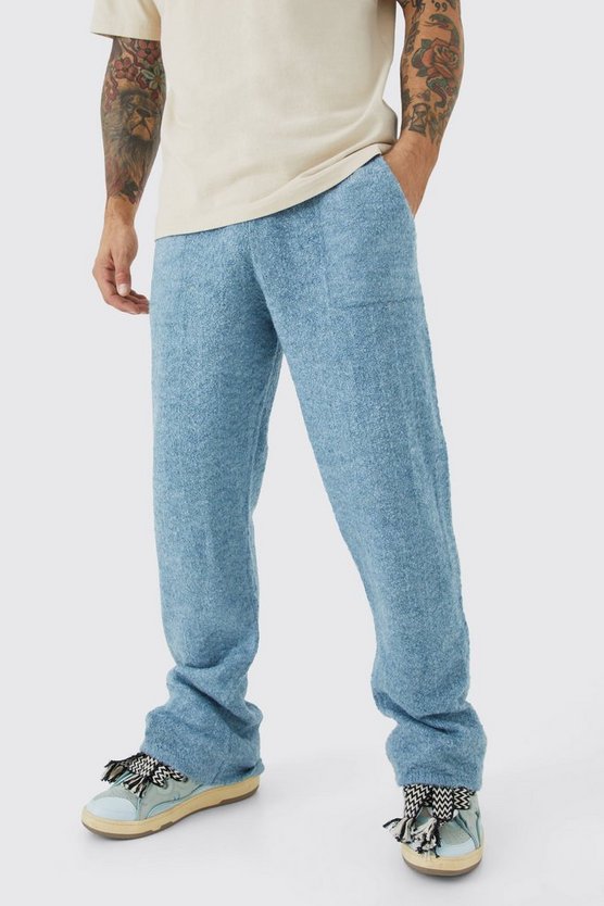 Lockere Strick-Jogginghose mit Fischgräten-Print und weitem Bein