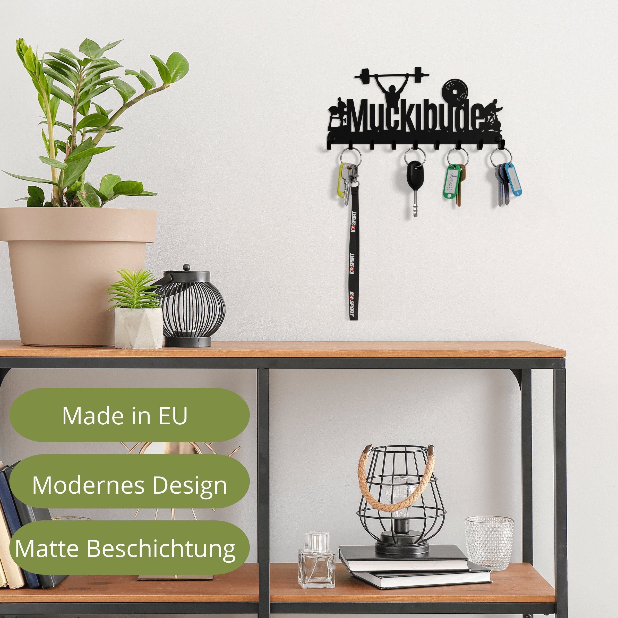 NOGGI - Home Decor Masters Schlüsselleiste Schlüsselhaken mit Motiv, (Schlüsselbrett MUCKIBUDE I Schlüsselablage mit 9 Haken I Schlüsselhalter für die Wand, Wandbefestigung im Set enthalten), Made in EU