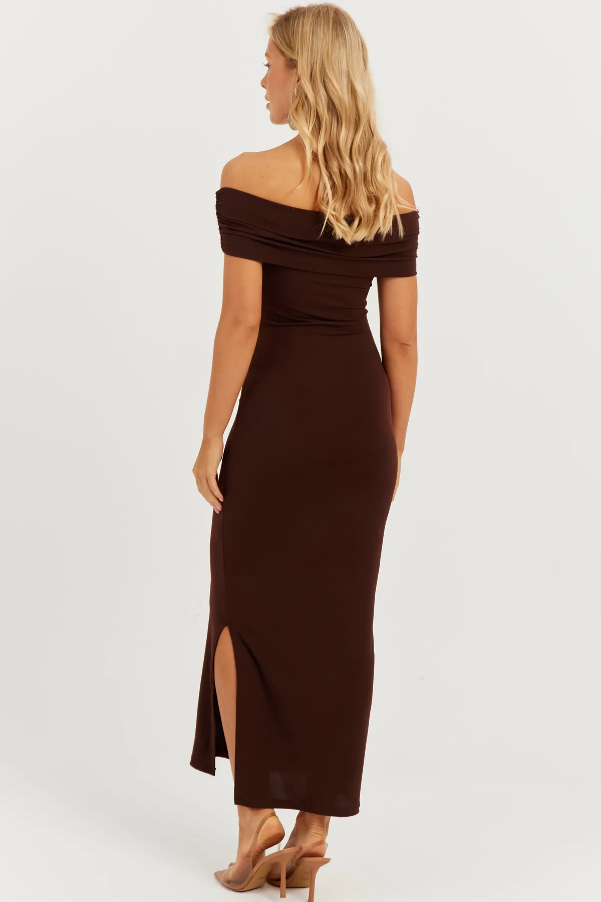 Cool & Sexy  Braunes Midikleid mit Madonna-Kragen für Damen DMR298