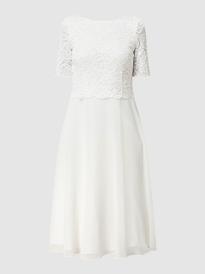 Cocktailkleid aus floraler Spitze und Chiffon in offwhite