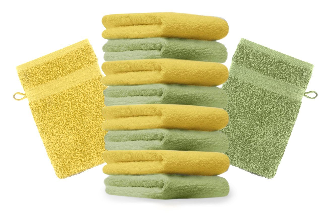 Betz Waschhandschuh 10 Stück Waschhandschuhe Premium 100% Baumwolle Waschlappen Set 16x21 cm Farbe apfelgrün und gelb (10-tlg)