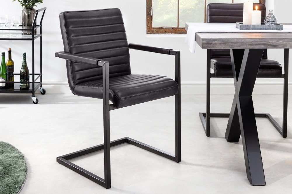 riess-ambiente Freischwinger BUFFALO anthrazit, Esszimmer · Leder · Metall · mit Armlehne · Industrial Design