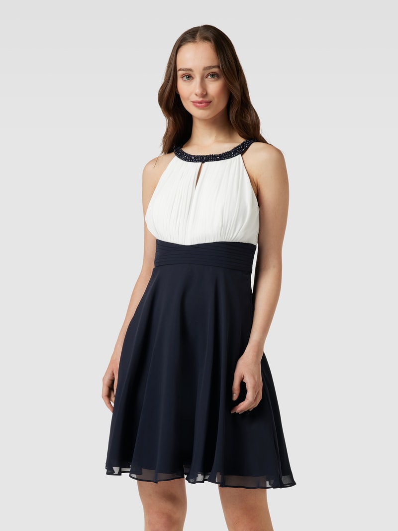 Cocktailkleid mit Ziersteinbesatz in marineblau meliert