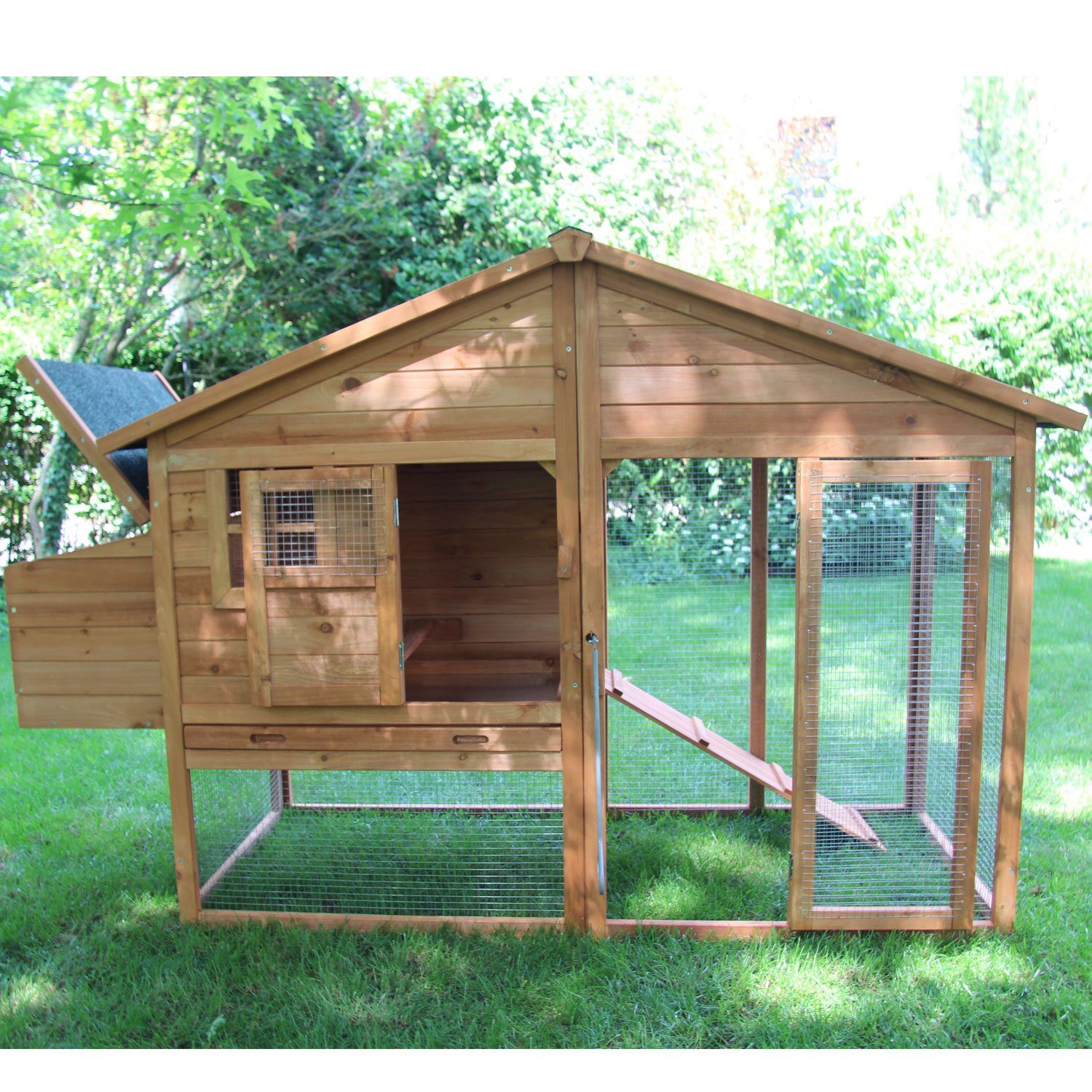 NYVI Hühnerstall Hühnerstall XXL 188 x 70 x 117 Hühnerhaus mit Auslauf und Nistkasten, Imprägniertes Holz, winterfest, mit Auslauf, mit Dachpappe