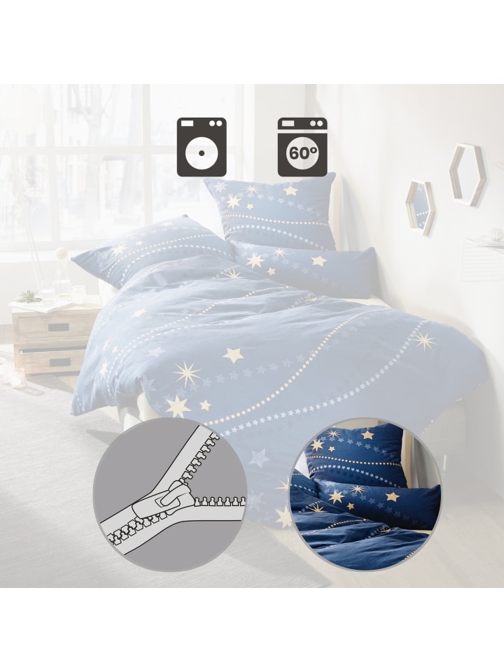 REDBEST Flanell Bettwäsche in blau günstig kaufen