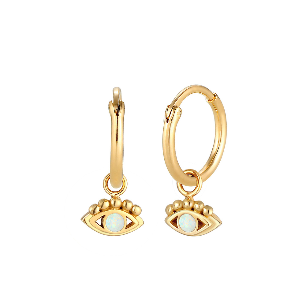 Elli Elli Boucles d'Oreilles Créoles pour Femmes Evil Eye avec opale synthétique en ar Boucles d'oreilles