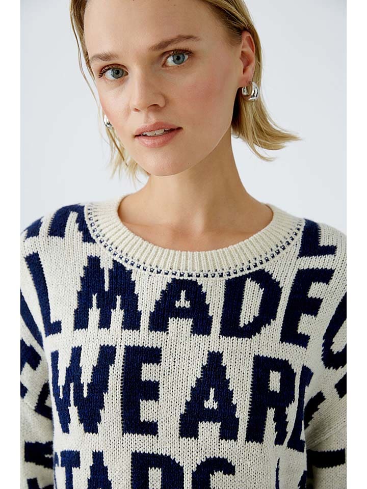 Oui Pullover in Creme/ Dunkelblau günstig kaufen