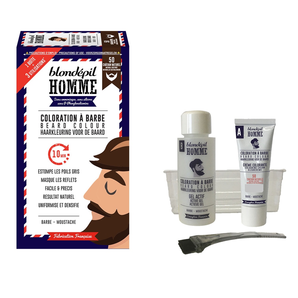 blondepil COLORATION A BARBE CHATAIN NATUREL - Barbe & Moustache - Kit 3 utilisations Coloration pour barbe