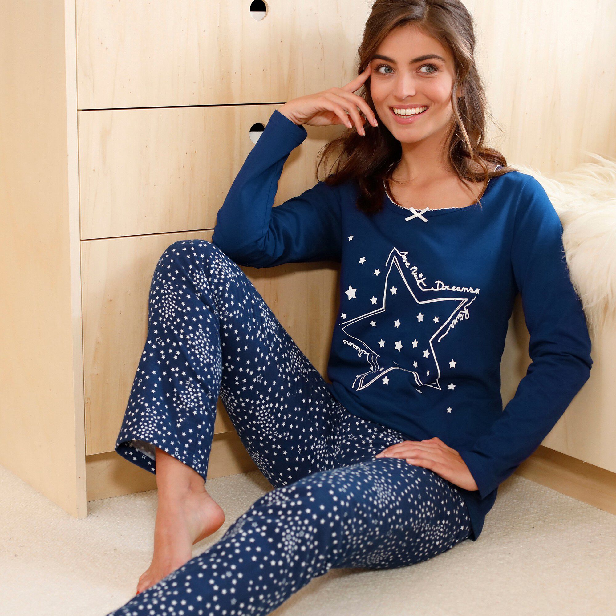 Pyjama pantalon jersey et pilou imprimé 