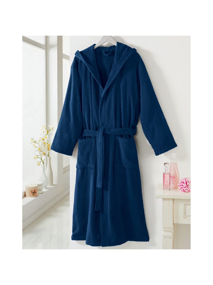 Erwin Müller Frottier Unisex-Bademantel mit Kapuze Heidelberg in marine günstig kaufen