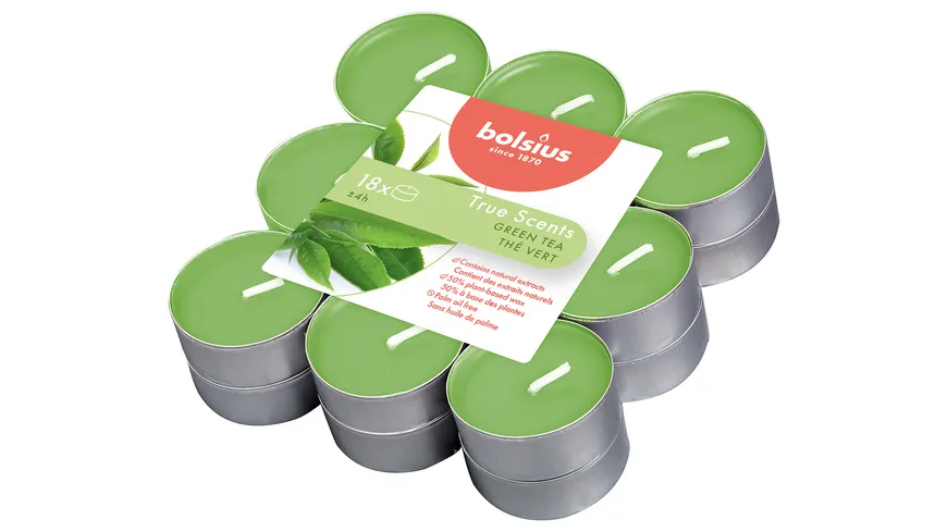 bolsius Duft-Teelichte True Scents 4h 18er Pack Grüner Tee Grüner Tee