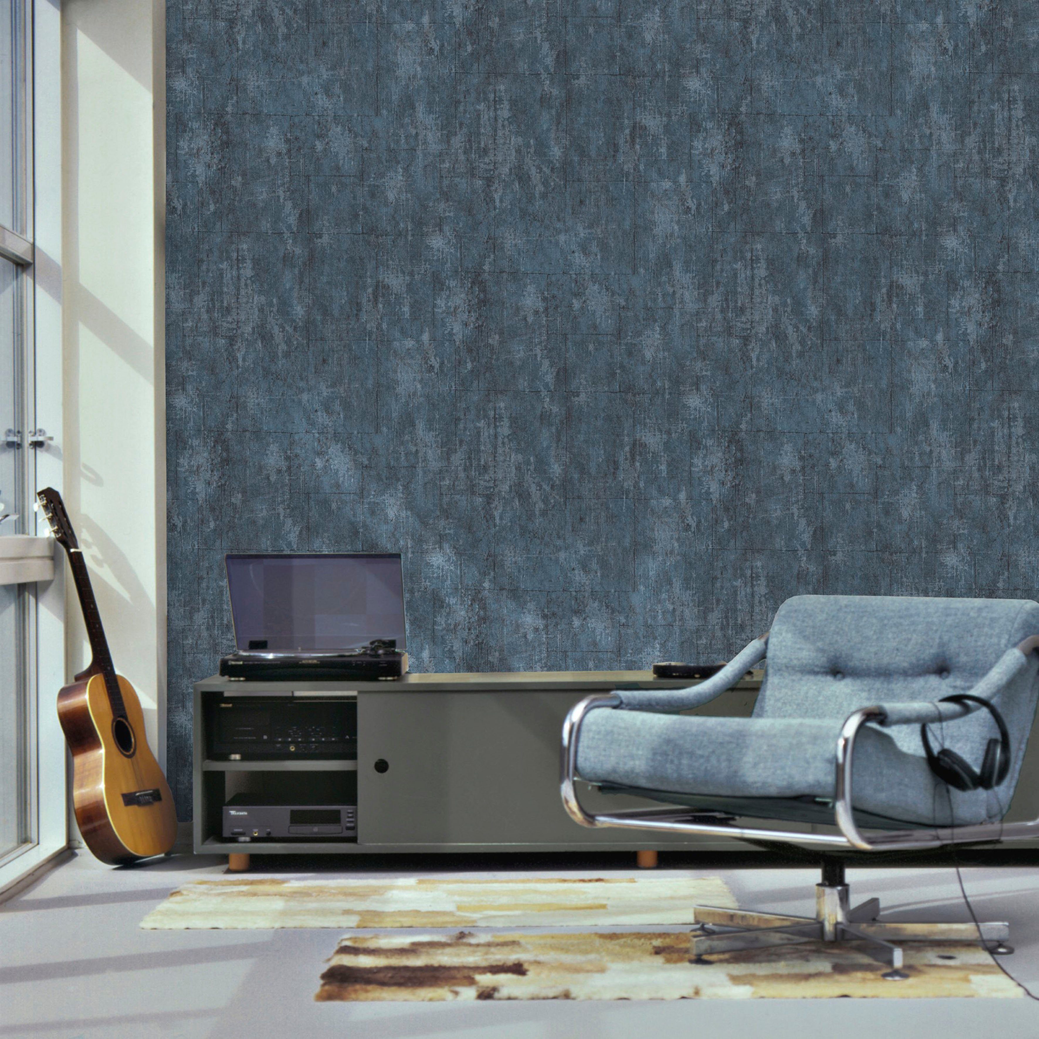 Superfresco Easy Vliestapete Beton/Steine, Steinoptik, (1 St), Blau - 10m x 52cm