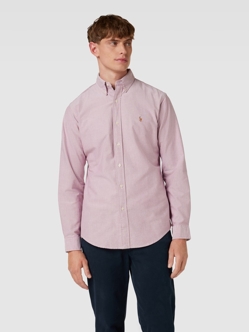 Slim Fit Freizeithemd mit Logo-Stitching in weiß