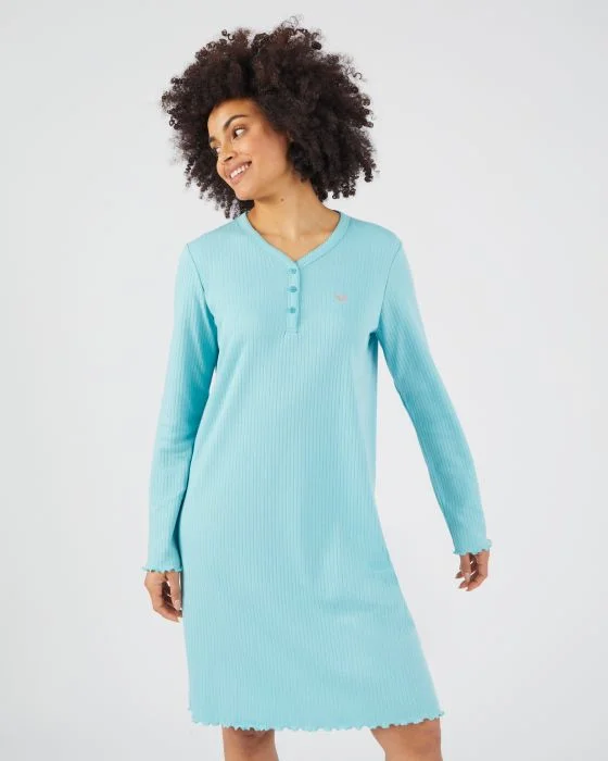 Chemise de nuit maille interlock côtelée douce et souple