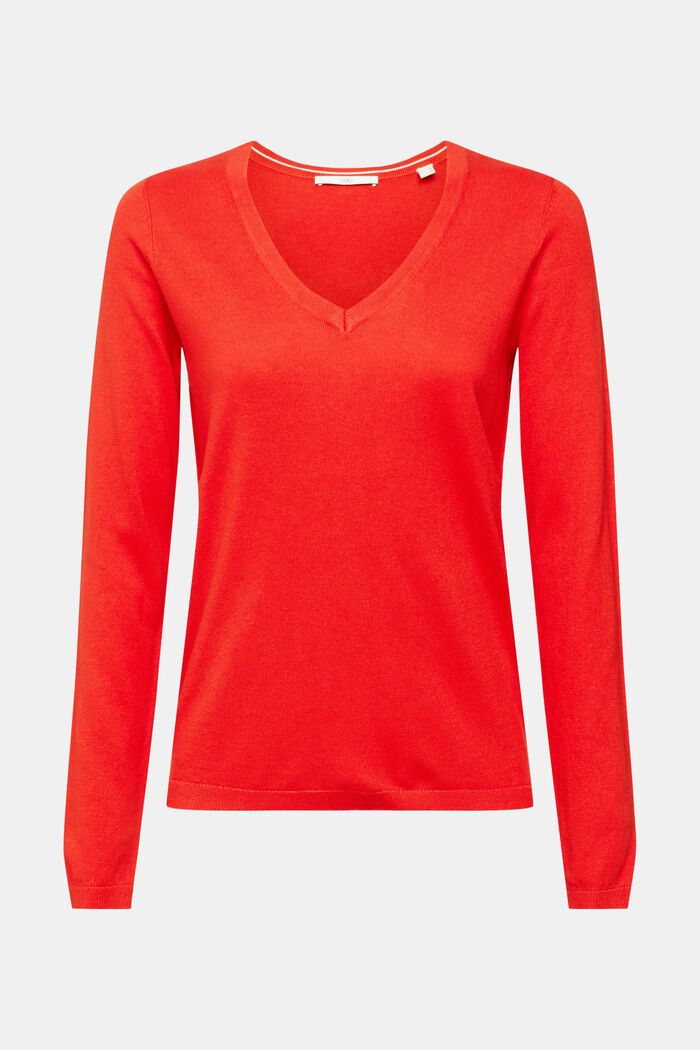 Basic V-Neck-Pullover,-Baumwoll-Mix