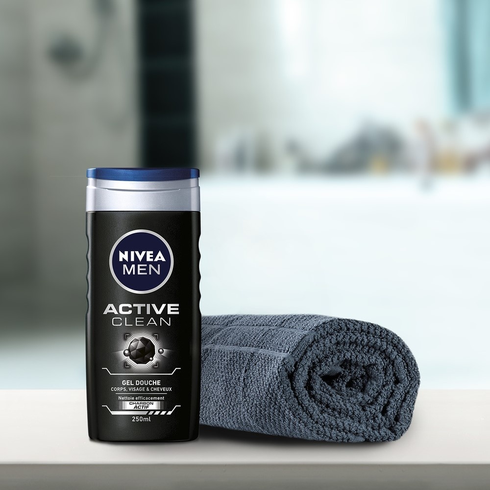 nivea ACTIVE CLEAN - Gel douche 3en1 visage corps&cheveux Shampoing douche homme