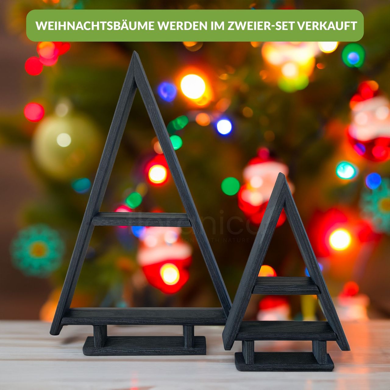 Pemicont Floranica Handgemacht  Holz Baum Weihnachtsbaum Tannenbaum - 2er-Set - Antrazit