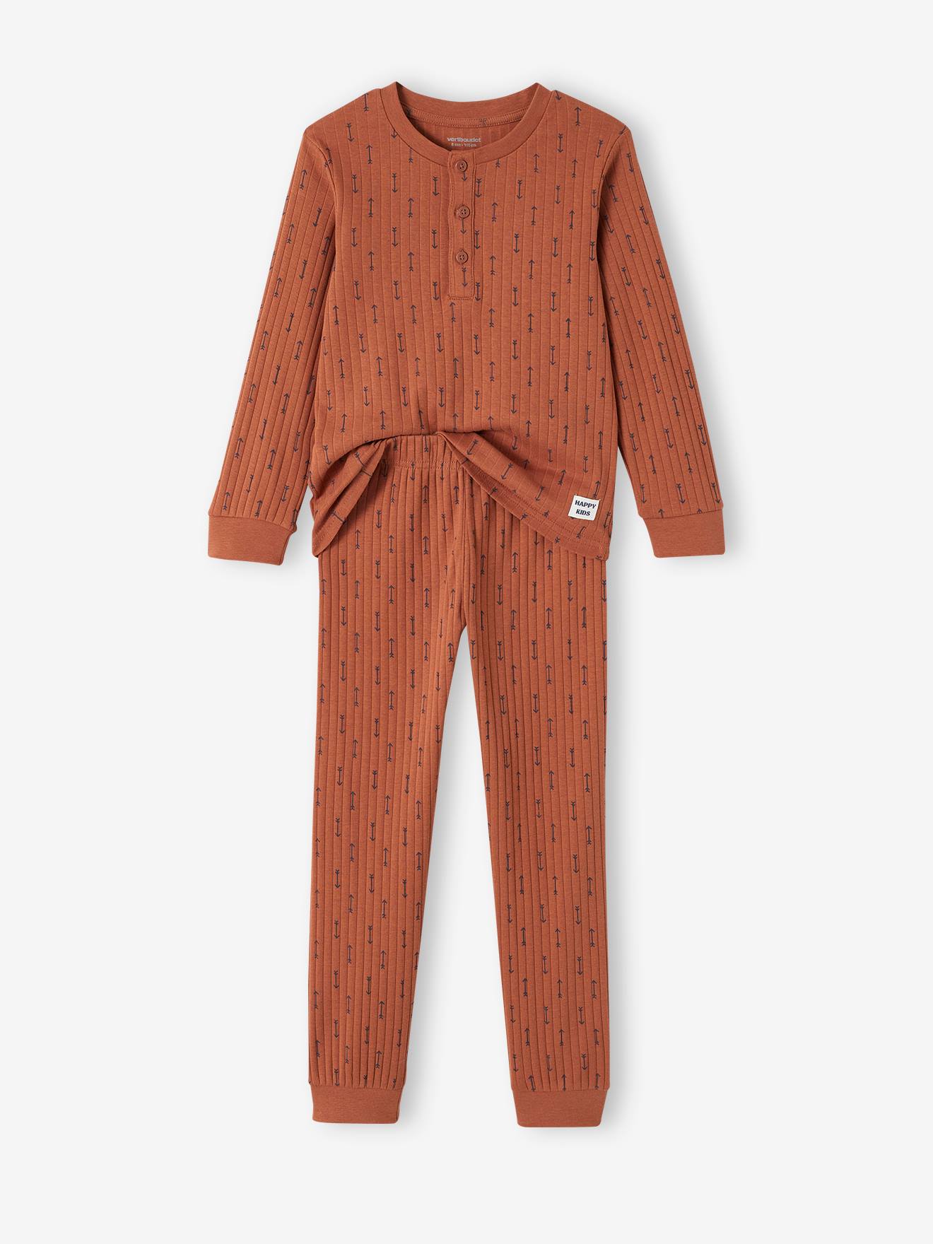 Pyjama flèches garçon en maille côtelée cacao