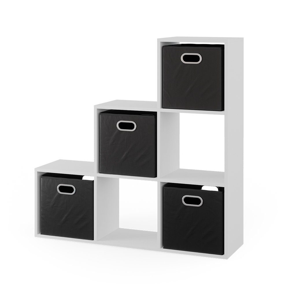 Vicco Raumteilerregal Treppenregal Bücherregal 6 Fächer Weiß + Faltboxen Anthrazit