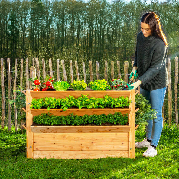 Lärchenholz-Hochbeet Premium XXL Natur, 125 x 91 x 73 cm