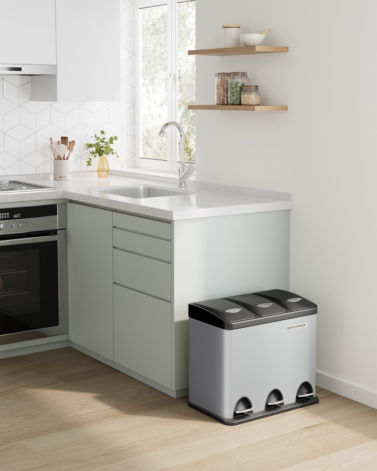 SONGMICS Mülleimer Mülltrennsystem, aus Metall, 24 L, Küche