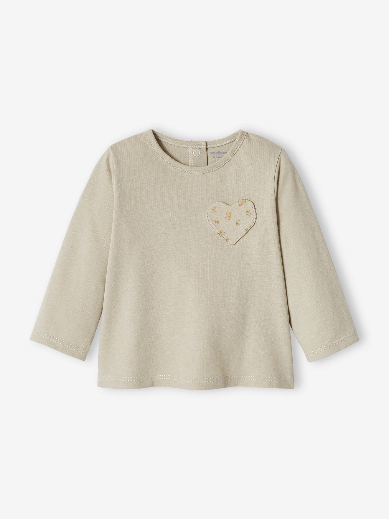 T-shirt bébé fille poche coeur et fraises BASICS beige clair