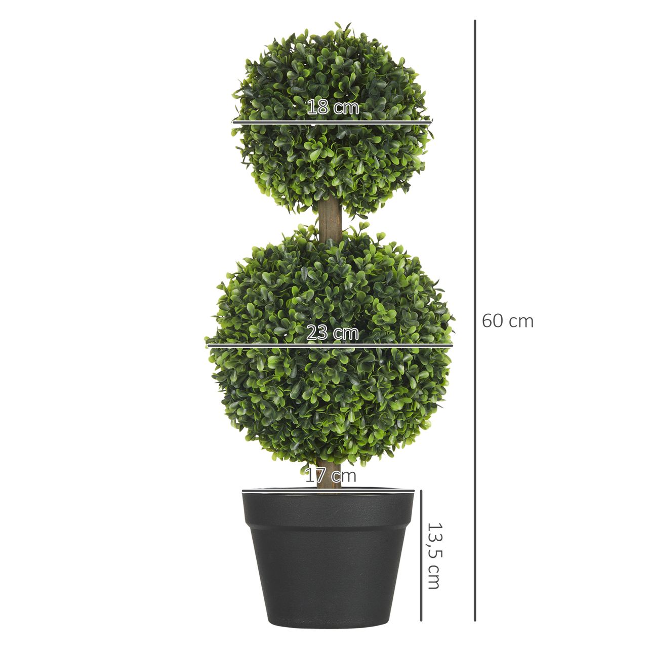 HOMCOM Künstliche Pflanzen 2er-Set Buchsbaum 60 cm Kunstpflanze mit Doppel-Kugel