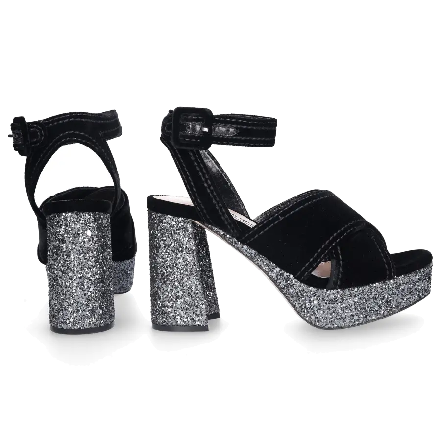 Miu Miu - Plateausandalen Samt - schwarz