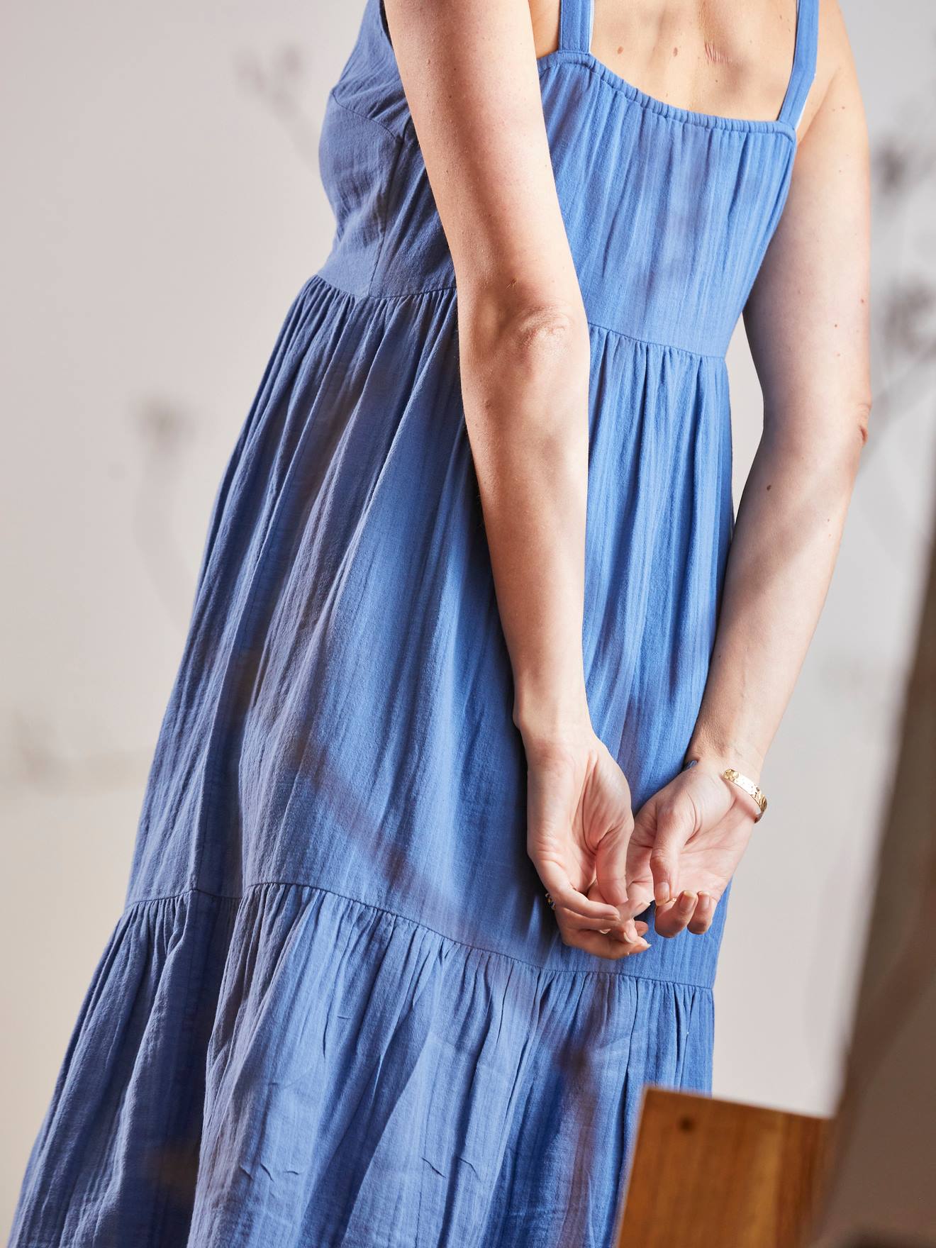 Vertbaudet Trägerkleid für Schwangerschaft & Stillzeit, Musselin - blau