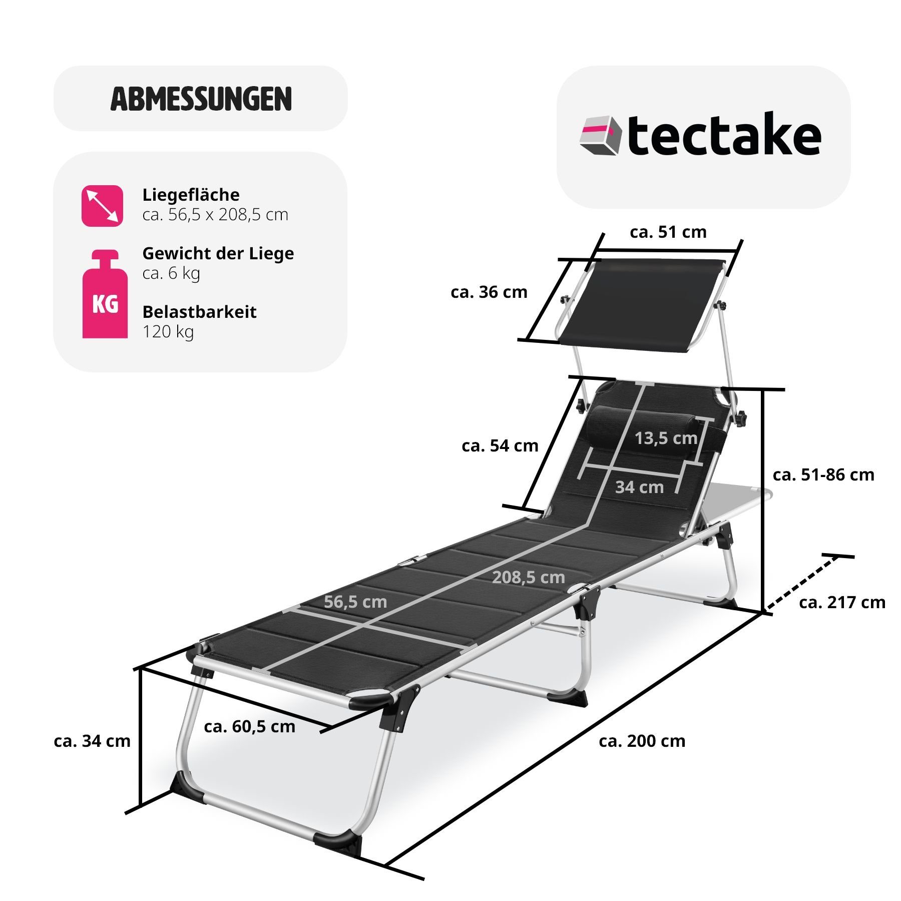 tectake Gartenliege Lorella, 1, 1 St., 1tlg., Zurückklappbar