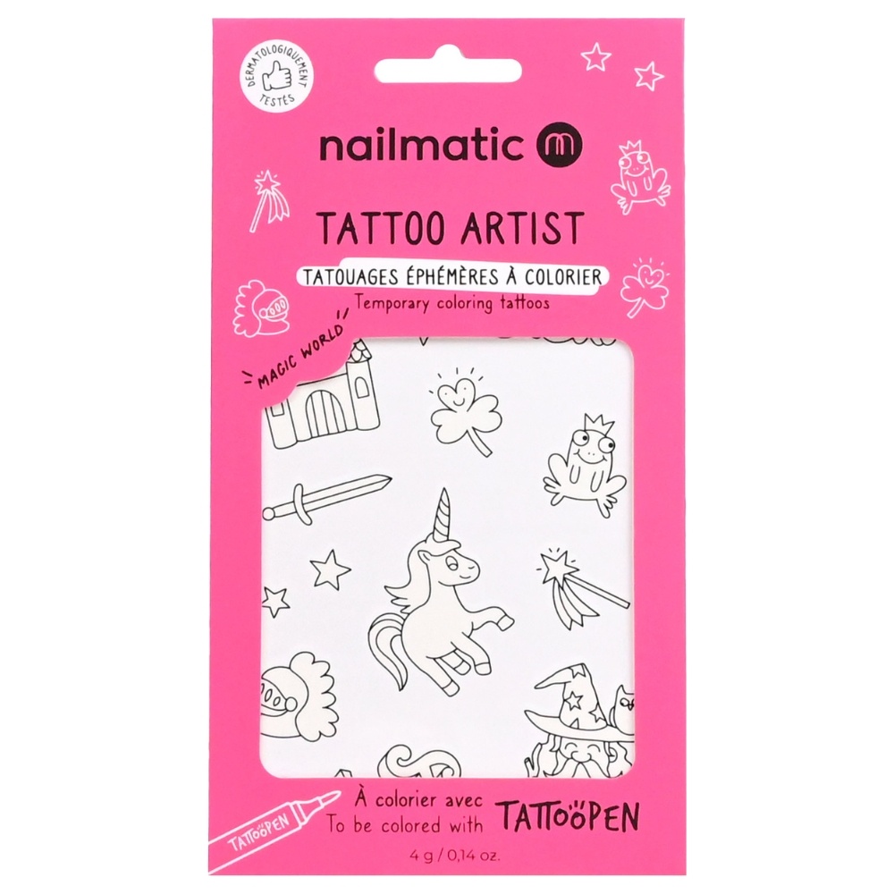 nailmatic Planche de tatouage à colorier Magic World Tatouages éphémères à colorier