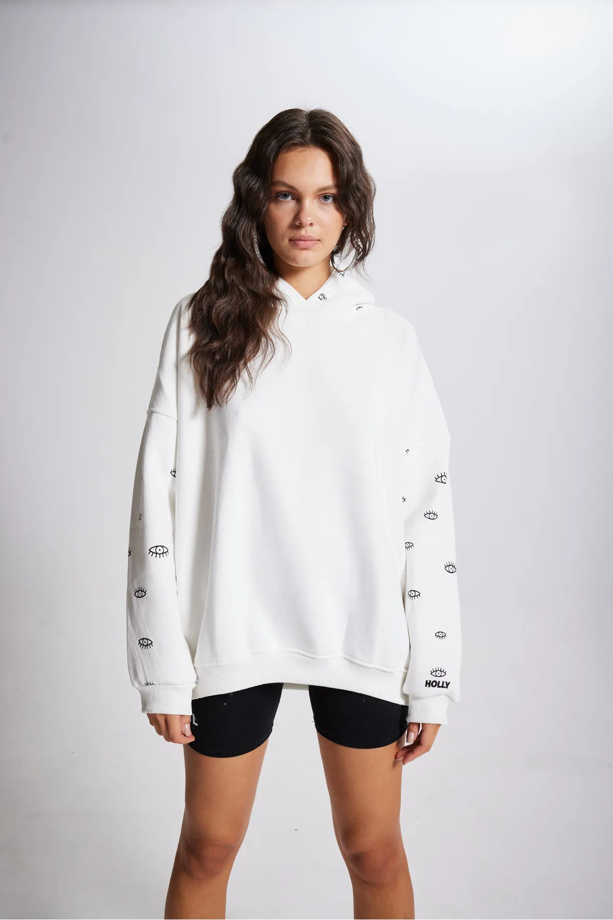 HOLLY LOLLY  Übergroßes Unisex-Augen-Sweatshirt mit Kapuze, Weiß